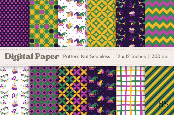 Mardi Gras Digital Paper Patterns Pack