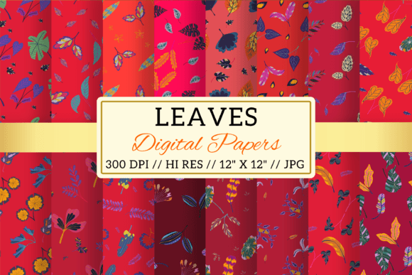 Red Leaf Digital Paper Patterns, Leaves