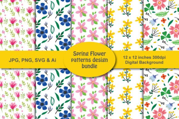 Spring Flower Patterns Design Bundle