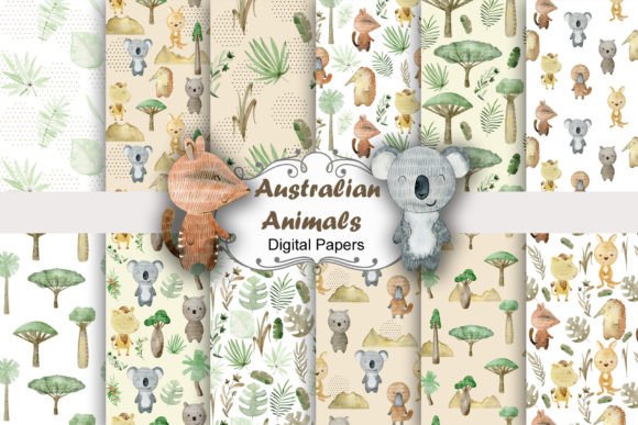 Watercolor Australian Animals, Patterns